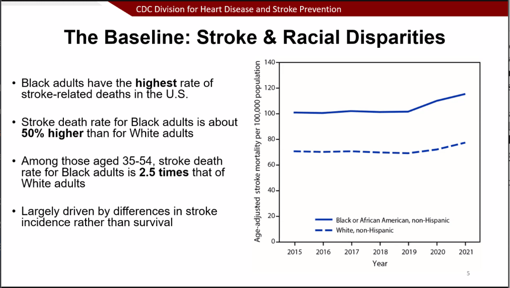 data table showing the baseline of stroke and racial disparities