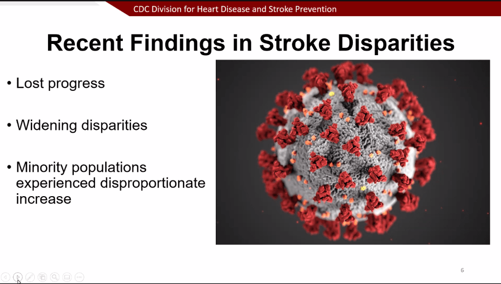a slide highlighting recent findings in stroke disparities